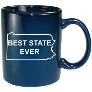 navy mug with Pennsylvania state outline and Best State Ever